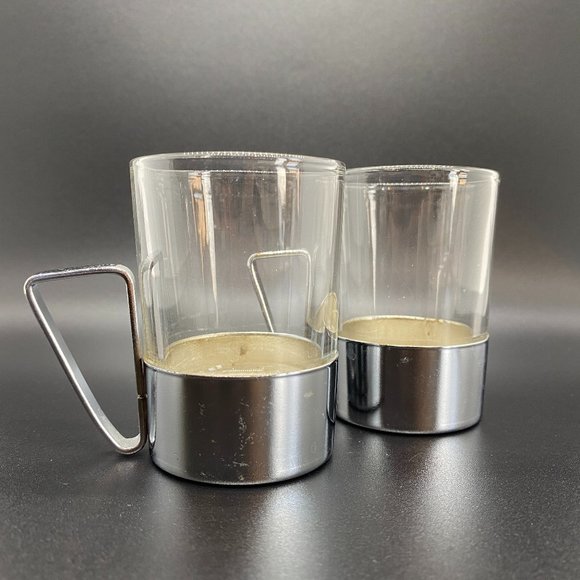 Vintage Glass Espresso cups w/ metal bases & handl